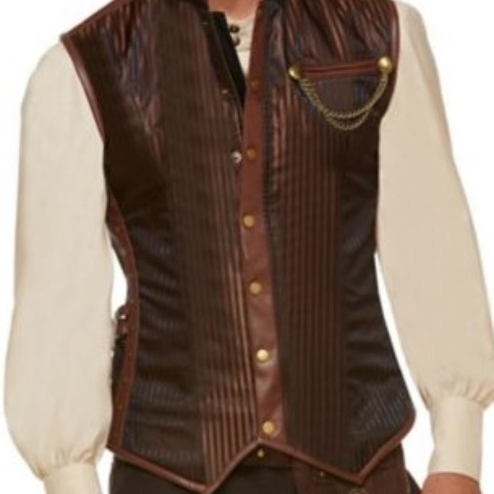 Steampunk Costume Vest Faux leather striped Jacket